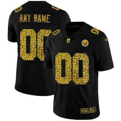 Pittsburgh Steelers Custom Men's Nike Leopard Print Fashion Vapor Limited NFL Jersey Black